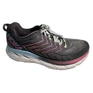 Hoka One One Clifton 4 Women’s 7.5 Black Pink Gray Running Shoes Neutral Cushion